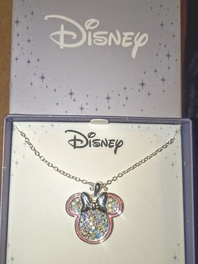 Disney Minnie Mouse Multicolor Crystal Pendant Necklace - Silver